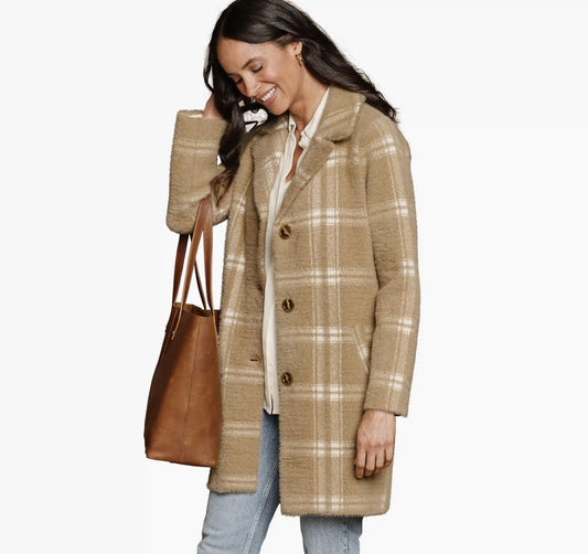 Eyelash Plaid Coatigan - Tan/White