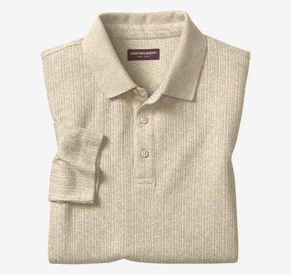 Quincy Ribbed Long-Sleeve Polo - Oatmeal