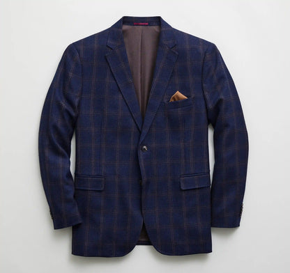 Townsend Dress Wool Blazer - Navy Brown Plaid
