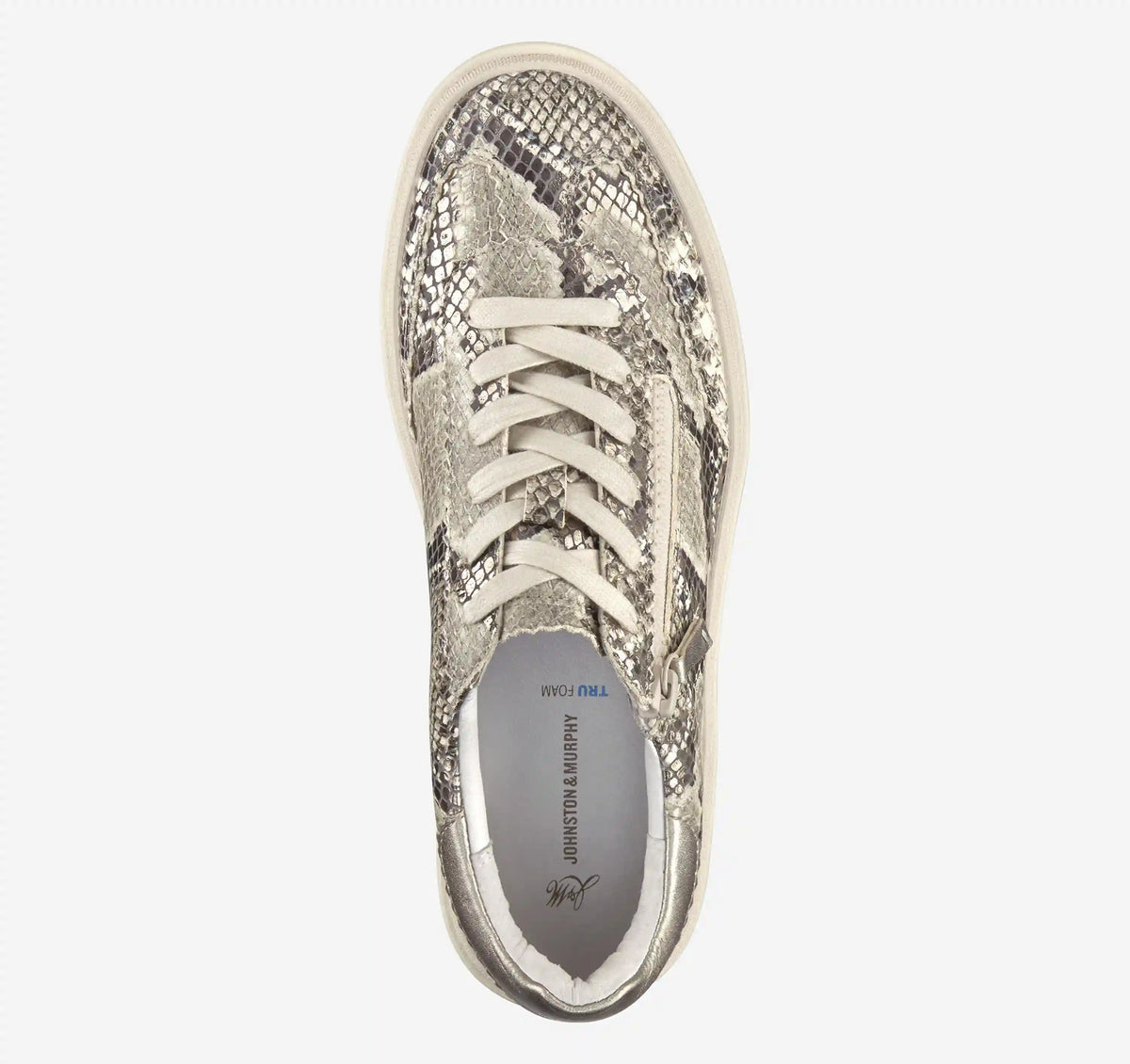 Ashley Side-Zip Lace-Up - Pewter Metallic Snake-Embossed Leather