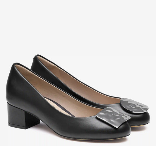 Sienna Ornamental Pump - Black Nappa Leather