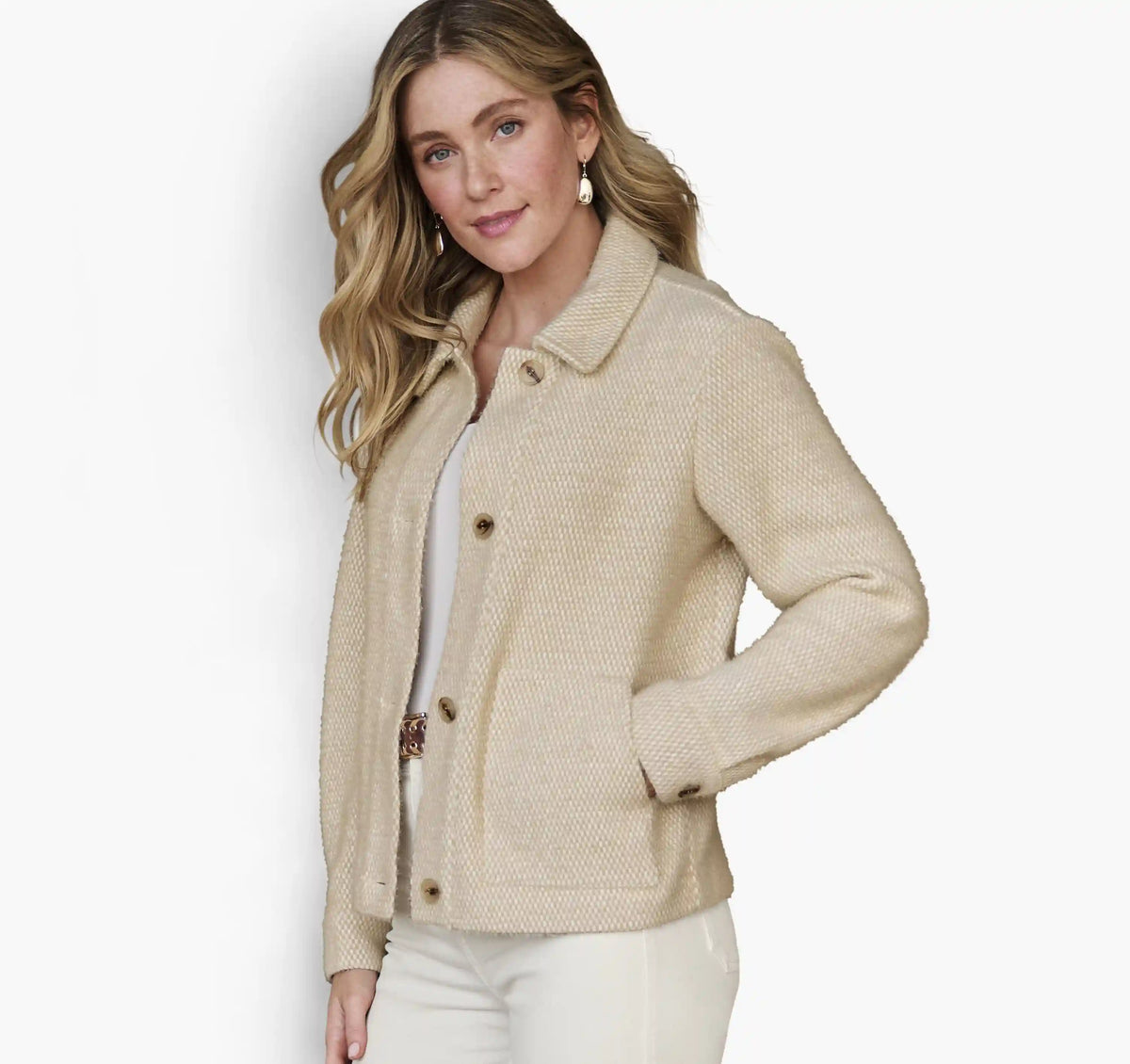 Eyelash Button-Front Jacket - Ivory