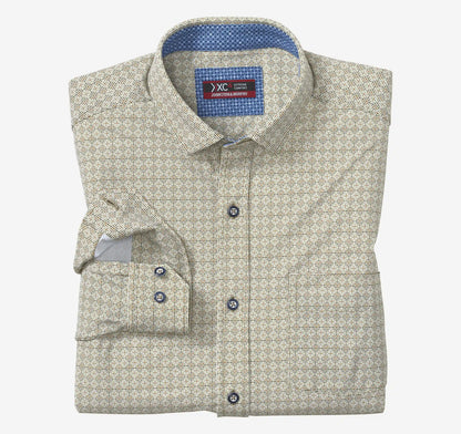 XC+™ Motion Long-Sleeve Print Knit Shirt - Olive Geo Multi Grid