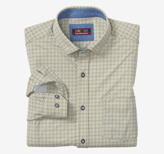 XC+™ Motion Long-Sleeve Print Knit Shirt - Olive Geo Multi Grid