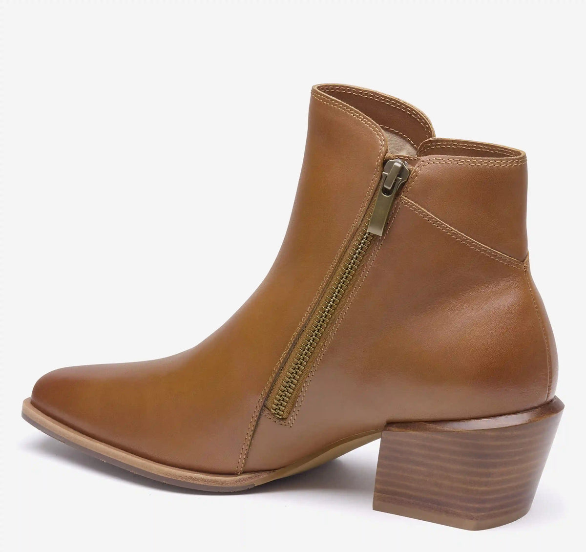 Kalista Double-Zip Bootie - Cognac Calfskin