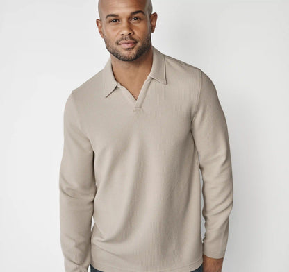 Sedona Long-Sleeve V-Neck Polo - Stone