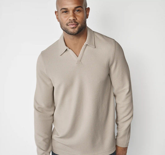 Sedona Long-Sleeve V-Neck Polo - Stone