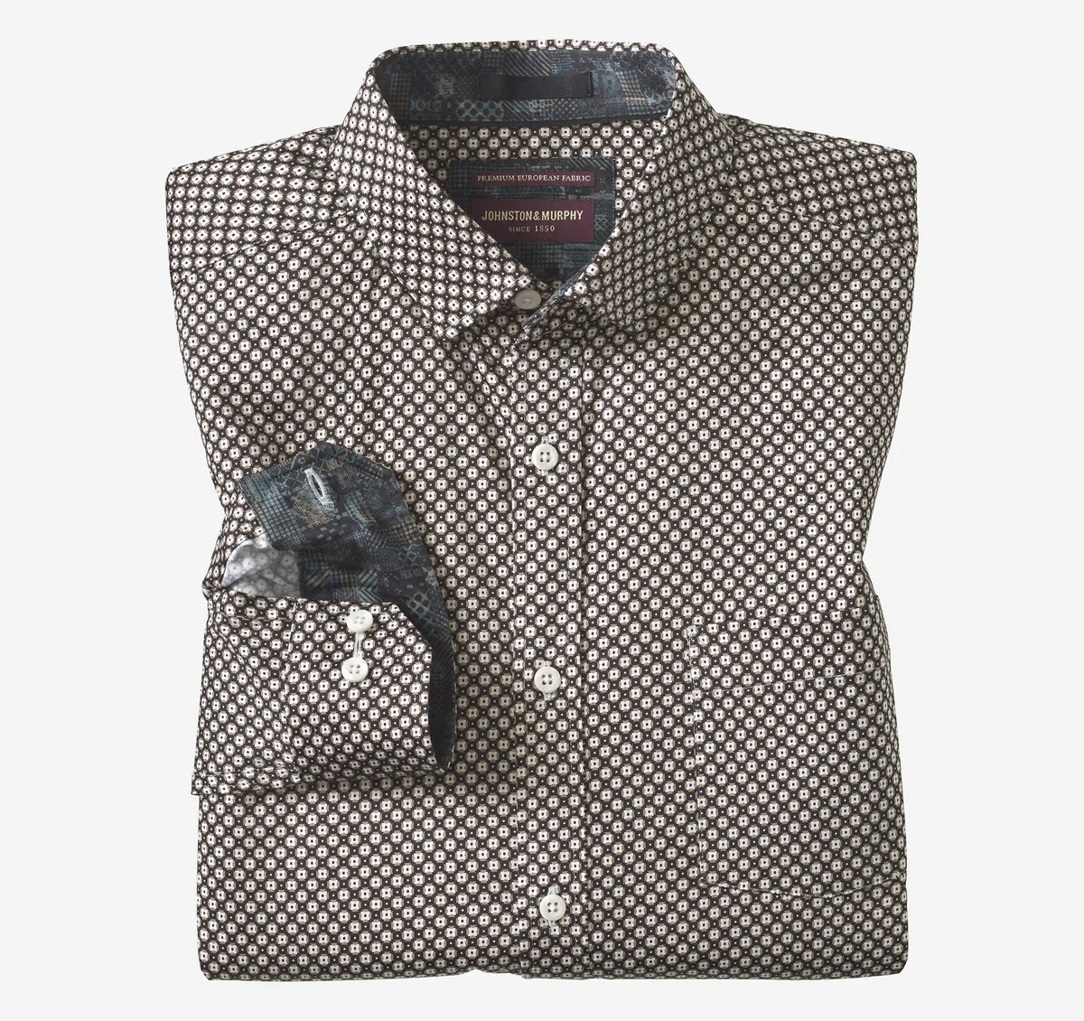 Logan Printed Long-Sleeve Shirt - Black/Tan Mini Tile