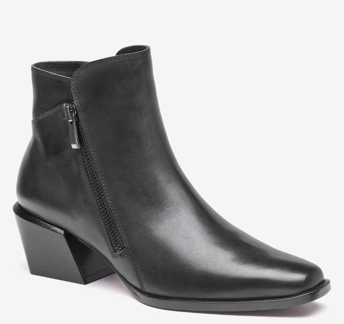 Kalista Double-Zip Bootie - Black Calfskin