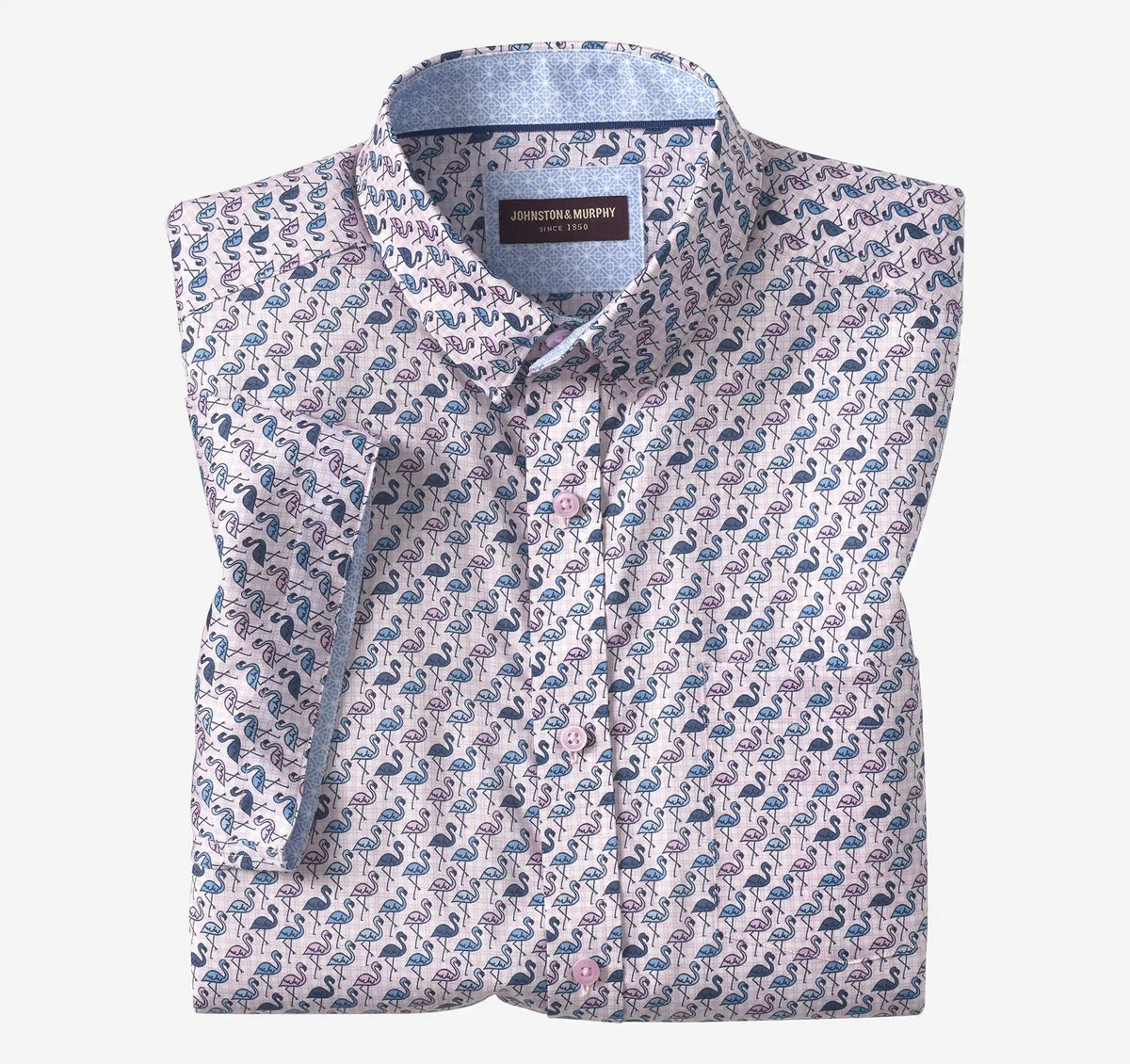 Logan Printed Short-Sleeve Shirt - Pink/Blue Flamingos