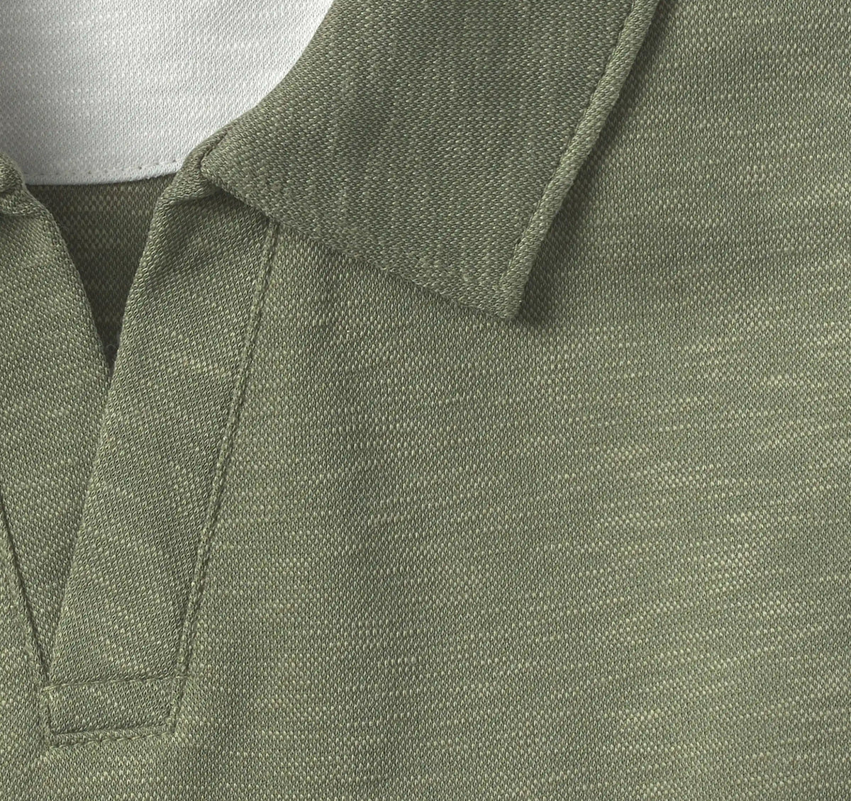 Vintage Slub V-Neck Polo - Olive