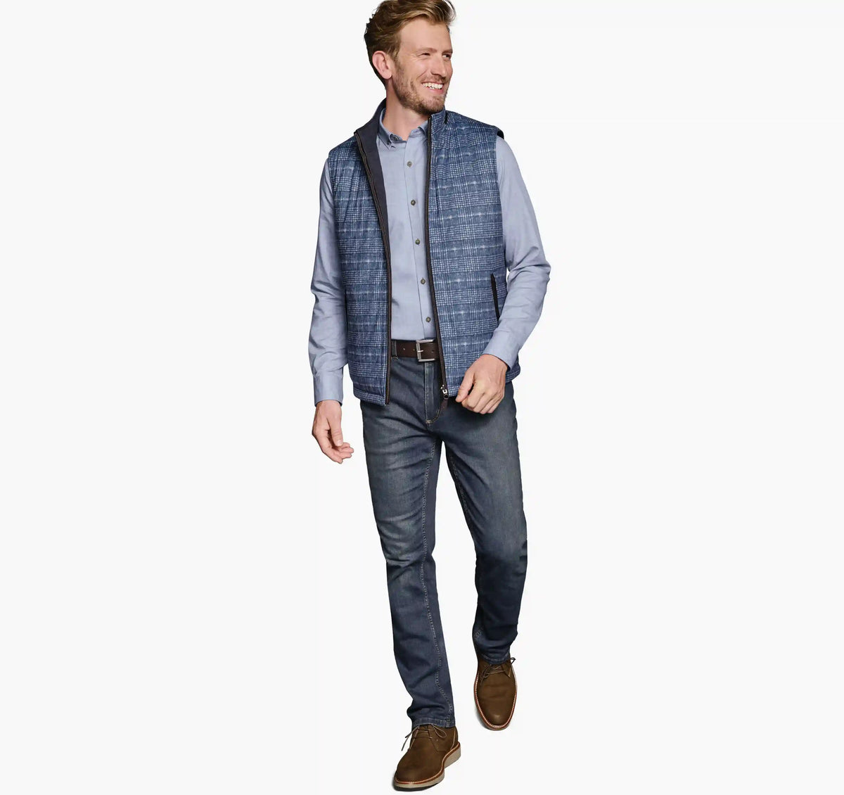 Upton Reversible Vest - Blue Plaid/Navy