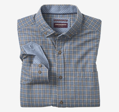 Huntley Mélange Shirt - Blue Melange Outlined Grid
