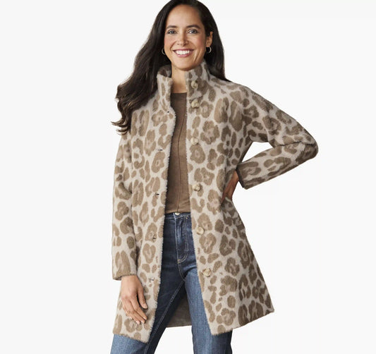 Eyelash Coatigan - Tan/Bone Leopard Print