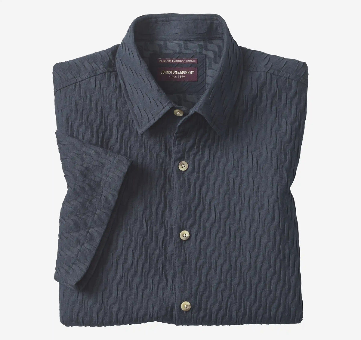 Monterey Textured Short-Sleeve Shirt - Navy Diagonal Bar