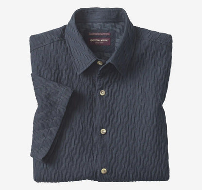 Monterey Textured Short-Sleeve Shirt - Navy Diagonal Bar