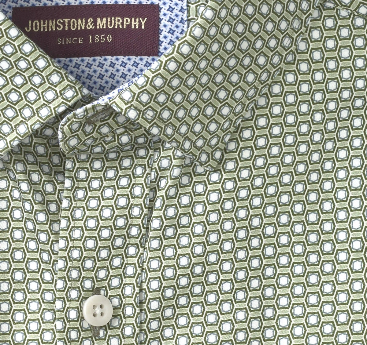 Logan Printed Long-Sleeve Shirt - Sage/Olive Hexagon