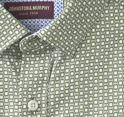 Logan Printed Long-Sleeve Shirt - Sage/Olive Hexagon