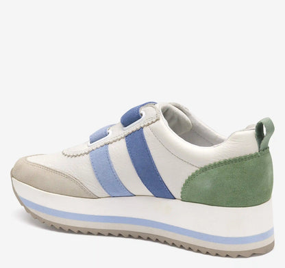 Gracie Double-Strap Sneaker - White Calfskin/Blue/Green Suede